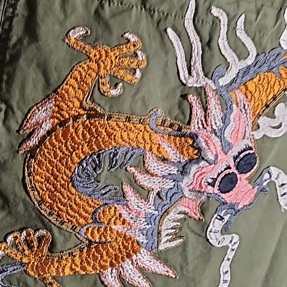 Gucci Dark Green Red Cargo GG Logo Orange Dragon Embroidered Jacket Coat Sz. 44 - Picture 5 of 10
